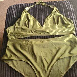 Stylish Olive Women's Halter Bikini Set